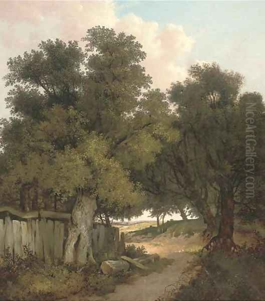 A rustic woodland track Oil Painting by John Berney Ladbrooke