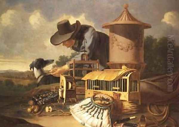 A Birdcatcher and His Dog Oil Painting by Antonius Leemans