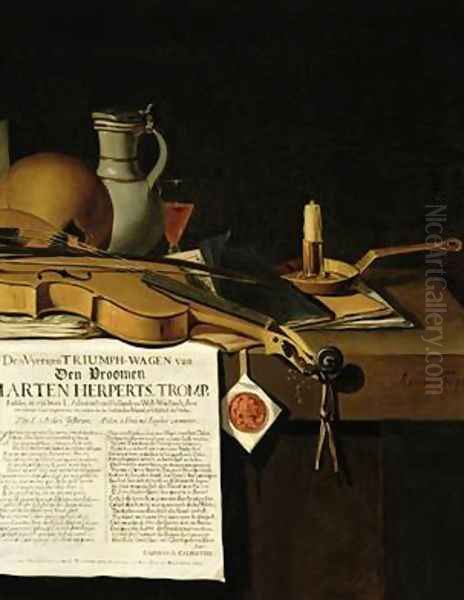 Vanitas still life homage to Admiral Marten Herpertszwoon Tromp Oil Painting by Antonius Leemans