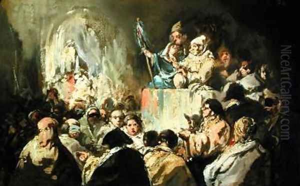 Addressing a Masked Crowd Oil Painting by Eugenio Lucas y Padilla