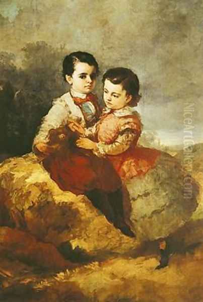 The Artists Children Oil Painting by Eugenio Lucas y Padilla