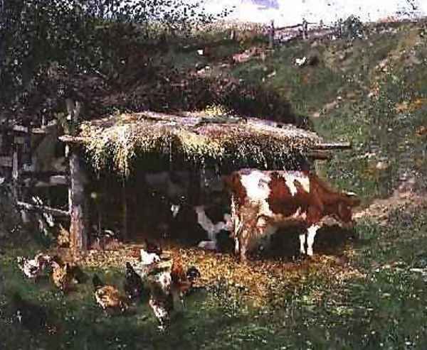 The Farmyard Oil Painting by Adolf Lins