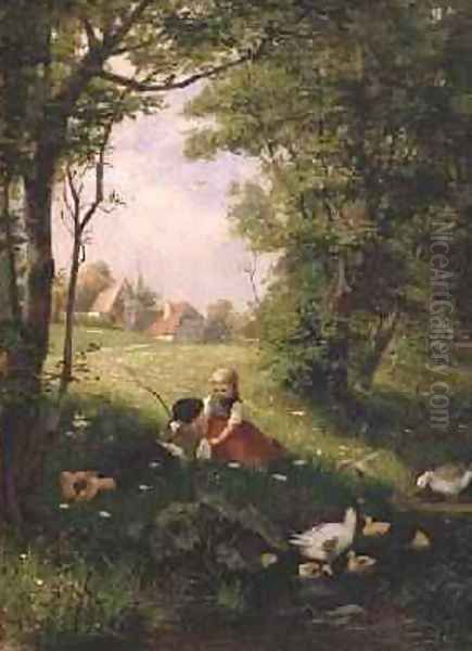 The First Flirtation Oil Painting by Adolf Lins