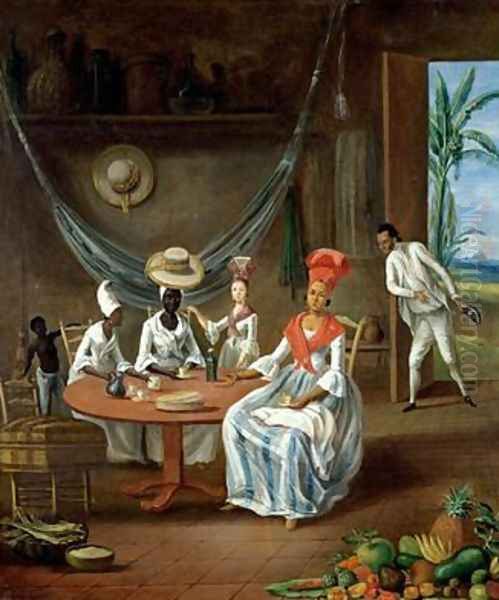 A Mulatto Woman with her White Daughter Visited by Negro Women in their House in Martinique Oil Painting by Le Masurier