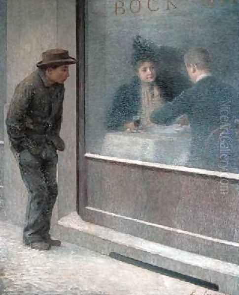 Reflections of a Starving Man or Social Contrasts 1894 Oil Painting by Emilio Longoni