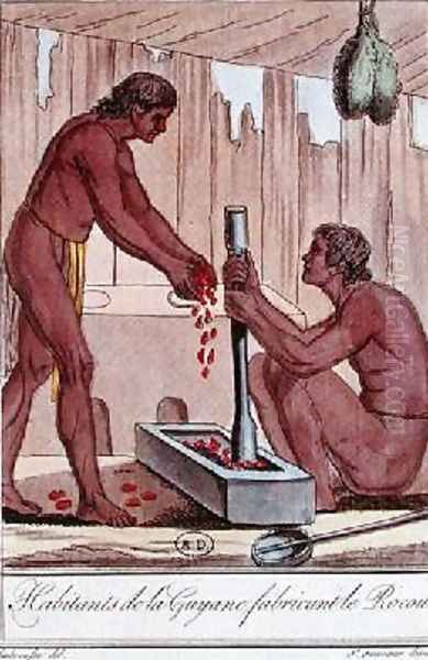 Inhabitants of French Guyana preparing Annatto Oil Painting by L.F. Labrousse