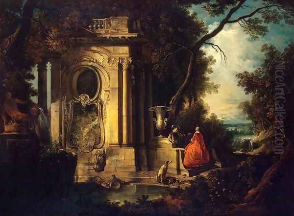 Scene in a Park Oil Painting by Jacques de Lajoue