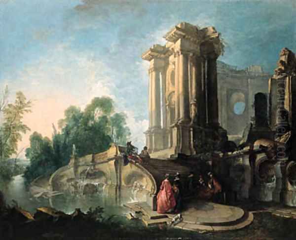 A rendez-vous at a fountain Oil Painting by Jacques de Lajoue