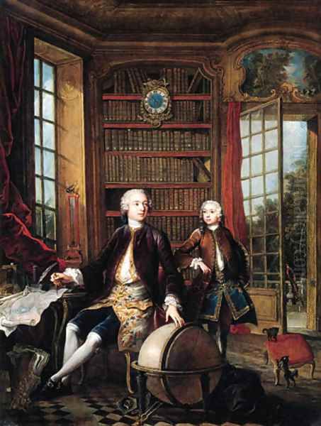 Portrait of the artist's son with his teacher Oil Painting by Jacques de Lajoue