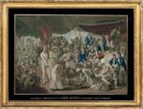 Colonel Mordaunt's Cock Match At Lucknow Oil Painting by Richard Earlom