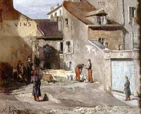 Rue des Rosiers with the artillery soldiers of Generals Clement Thomas and Lecomte during the Paris Commune Oil Painting by Auguste Lepere