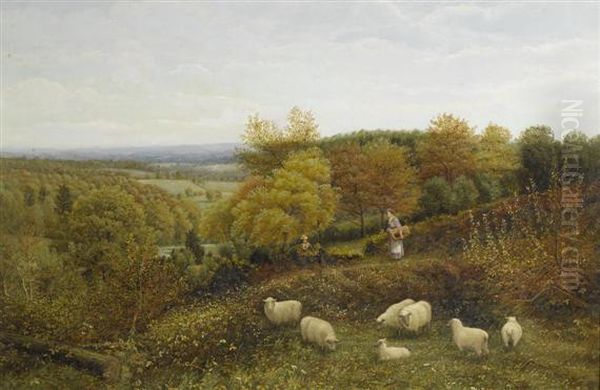 Landscape With Sheep Oil Painting by Sir Alfred East