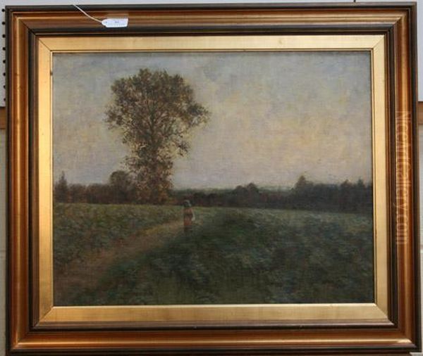 Girl Walking In A Field Oil Painting by Sir Alfred East