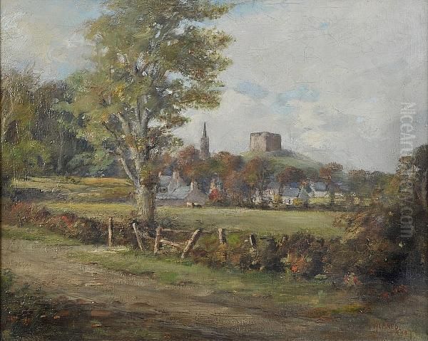 Village Scene, Signed, Oil On Canvas Oil Painting by Sir Alfred East