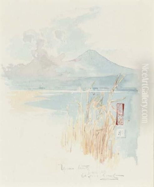 Rushes On The Edge Of A Japanese Lake Oil Painting by Sir Alfred East