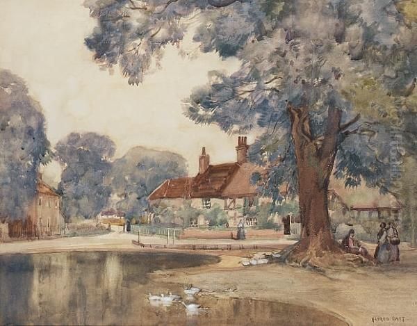 A Hampshire Village Oil Painting by Sir Alfred East