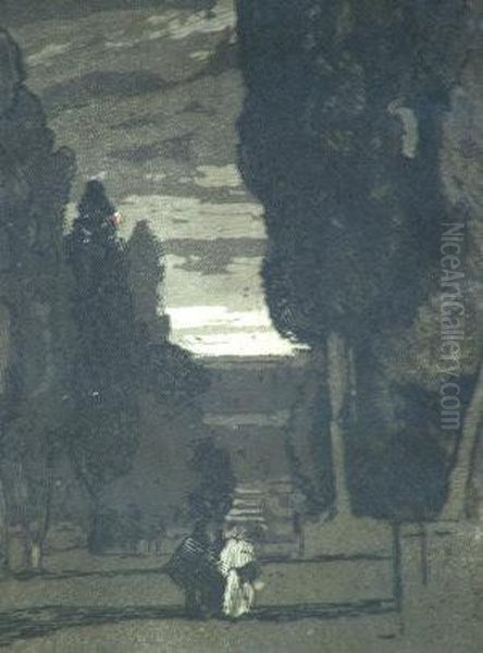 Figures In An Ornamental Garden Oil Painting by Sir Alfred East