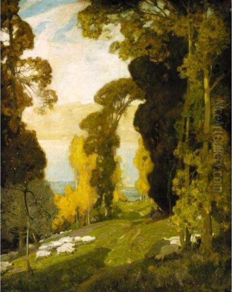 Lake Bourget From Mount Revard, Savoy Oil Painting by Sir Alfred East