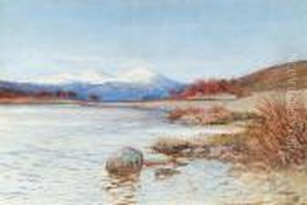 Landscape With Mountains And Lake Oil Painting by Sir Alfred East