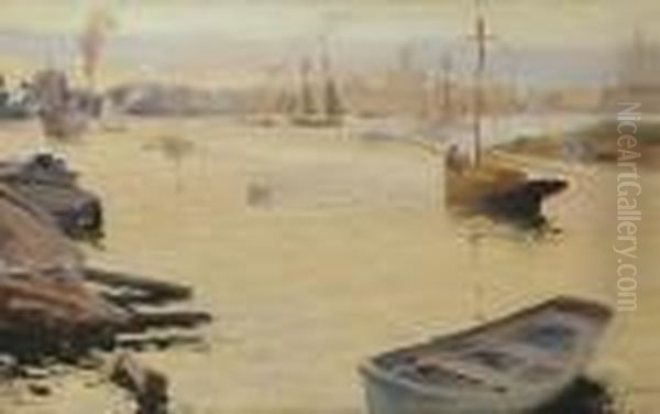 Helsingin Etelasatama I (valkosaaren Venesatama) Oil Painting by Albert Edelfelt