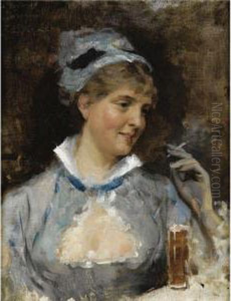 Au Bar Oil Painting by Albert Edelfelt