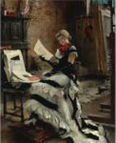 Chez L'artiste (les Gravures) Oil Painting by Albert Edelfelt