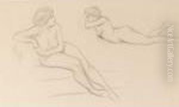 Female Nude Studies Oil Painting by Albert Edelfelt