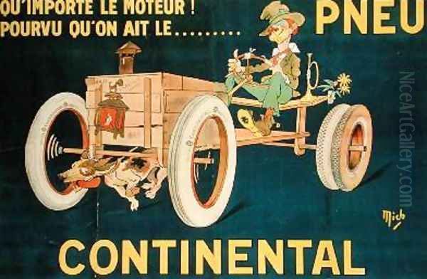 Advertisement for Continental Tyres Oil Painting by Michel, called Mich Liebeaux