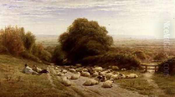 The Sunny Side of a Shepherds Life Near Eastbourne 1873 Oil Painting by William Snr Luker