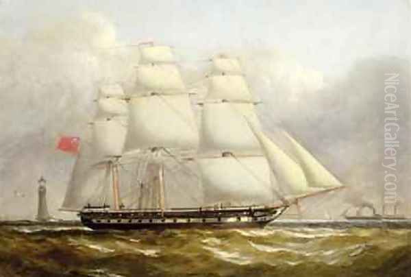 A Frigate off the Eddystone Lighthouse Oil Painting by Henry A. Luscombe