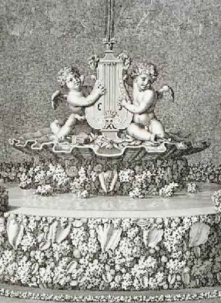 Two Cupids holding a lyre a fountain at Versailles Oil Painting by Jean Lepautre