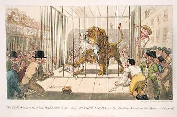 The Fight between the Lion Wallace and the Dogs Tinker and Ball in the Factory Yard in the Town of Warwick Oil Painting by Theodore Lane