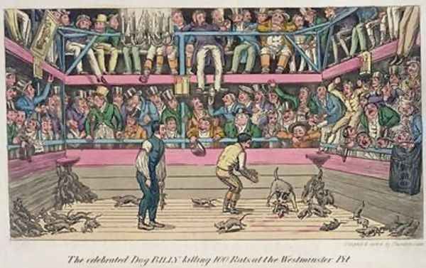 The Celebrated Dog Billy Killing 100 Rats at the Westminster Pit Oil Painting by Theodore Lane