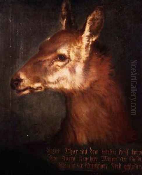 Head of a Roebuck 1742 Oil Painting by Heinrich Lihl