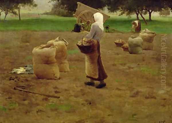 Harvesting Potatoes Oil Painting by Henri Lerolle