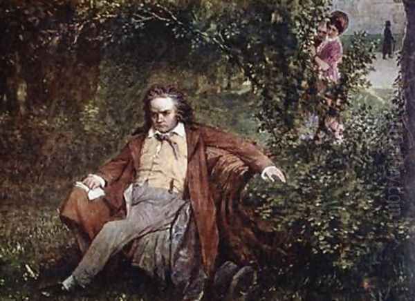 Postcard depicting Ludwig van Beethoven 1770-1827 in the forest Oil Painting by Leithner, Hans