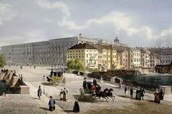 Schlossbrucke in Berlin by Karl Friedrich Schinkel Oil Painting by Ludwig Edward Luetke