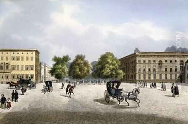 Unter den Linden from Pariser Platz Berlin 1845 Oil Painting by Ludwig Edward Luetke