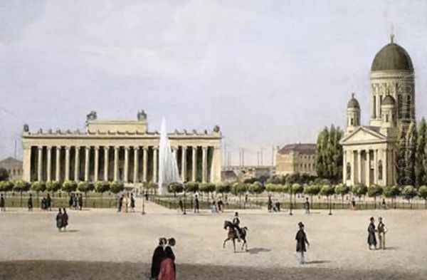 The Old Museum 1822-30 from the Lustgarten and Berliner Dom on the right 1845 Oil Painting by Ludwig Edward Luetke