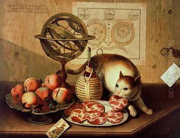 Still Life with Cat Oil Painting by Sebastiano Lazzari