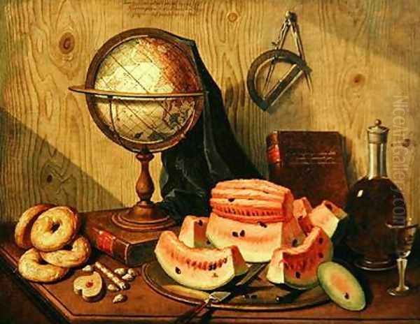 Still Life with Globe and Watermelon Oil Painting by Sebastiano Lazzari