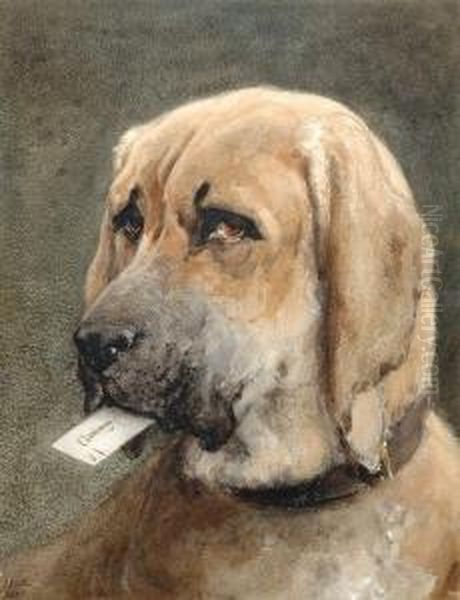 Mastiff Holding A Calling Card In His Mouth Oil Painting by Otto Eerelman