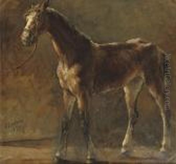 A Brown Foal Oil Painting by Otto Eerelman