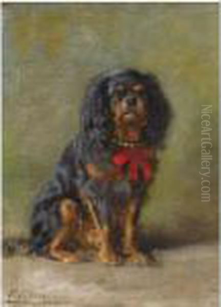 A Black And Tan King Charles Spaniel Oil Painting by Otto Eerelman