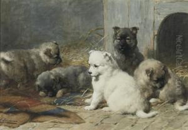 Sweet Pups Oil Painting by Otto Eerelman