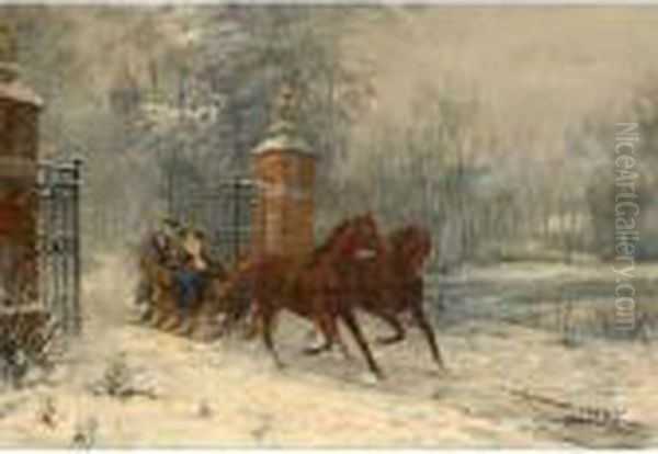 Pferdeschlitten In Winterlandschaft Oil Painting by Otto Eerelman