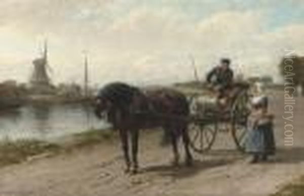 A Romantic Encounter Along The River Zaan Oil Painting by Otto Eerelman