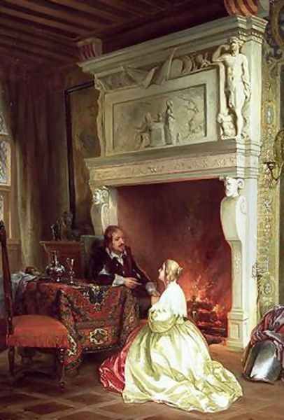 Figures in an Interior Oil Painting by Ary Johannes Lamme