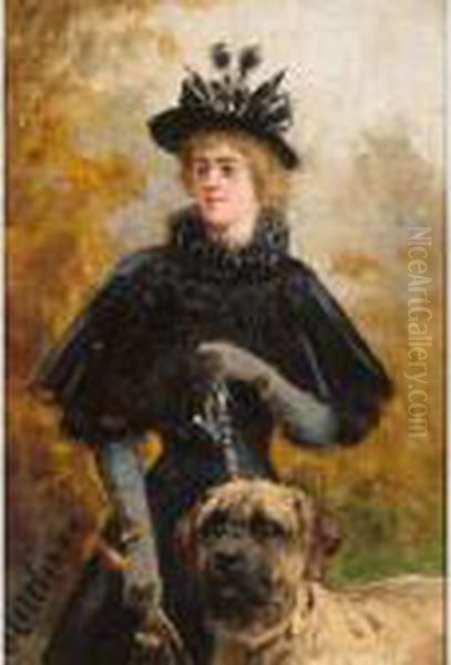 A Lady With A Dog Oil Painting by Otto Eerelman