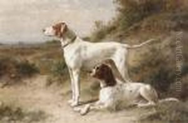 Two Pointers: Hans And Spot On The Heath Oil Painting by Otto Eerelman